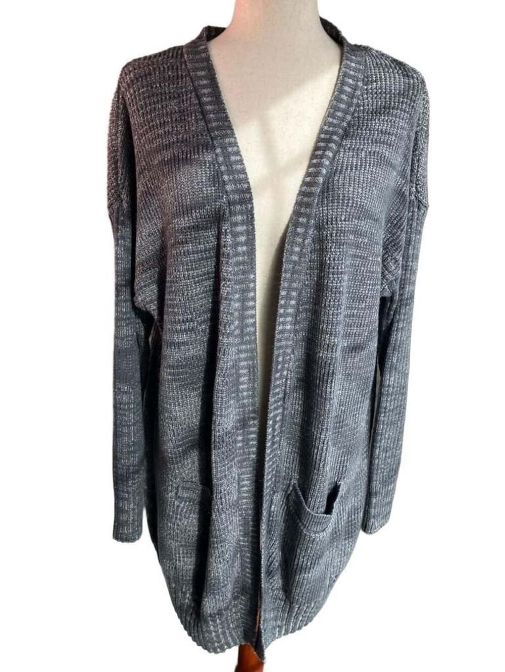 Knox Rose Long Open Front Cardigan Sweater Women's L (OVERSIZED) Gray MINT COND!